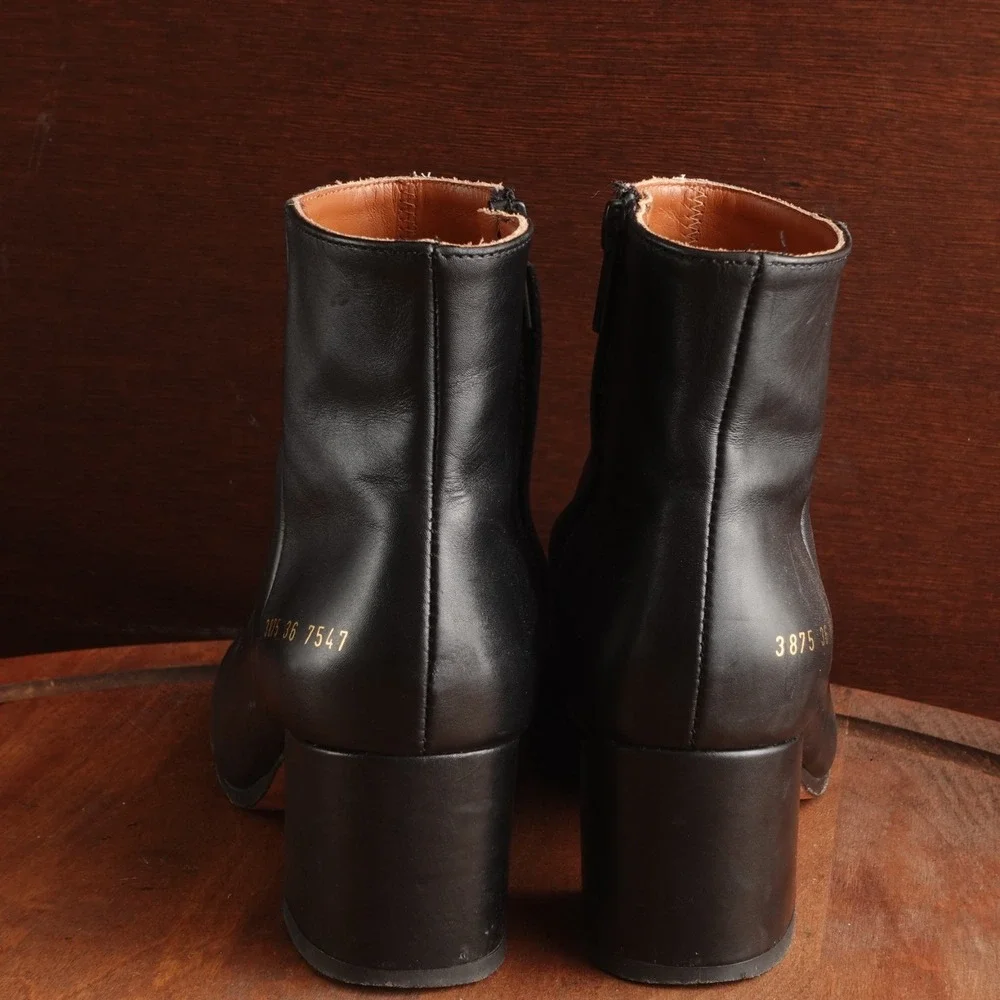 Common Projects Ankle Boots Women SZ EU 36 US 6 BLK Leather Modern Designer READ